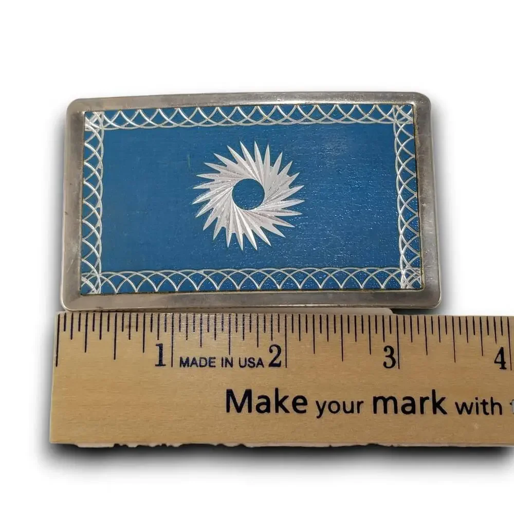 Vintage Blue Leather Belt Buckle Saw Blade Design Western Accessory‎ Gift - Picture 5 of 5